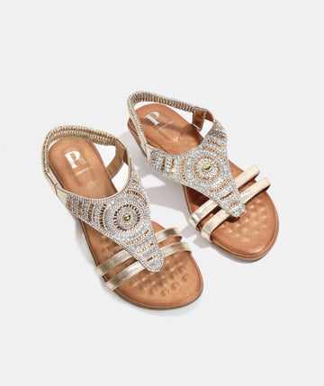 Gold Embellished Mule Sandal with Padded Insole