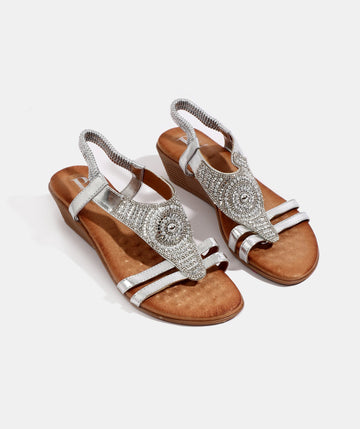 Silver Embellished Slip-On Sandal with Padded Insole