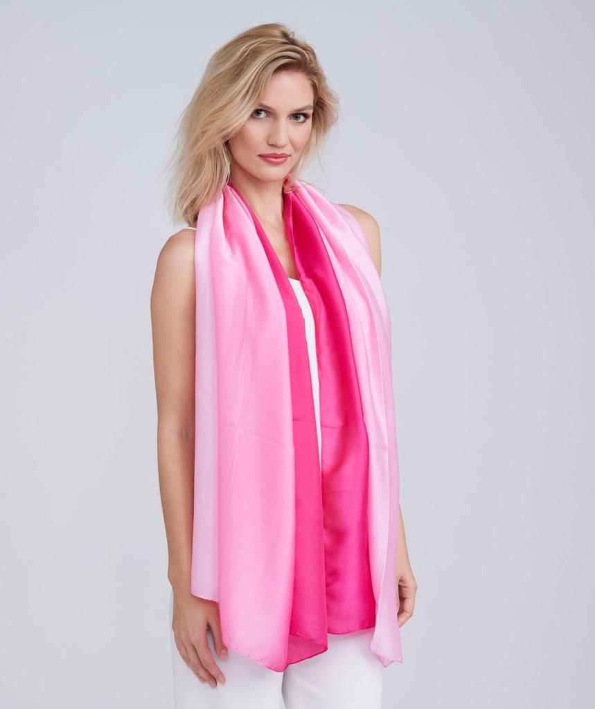 Pink Ombre Silky Scarf with Vibrant Hues