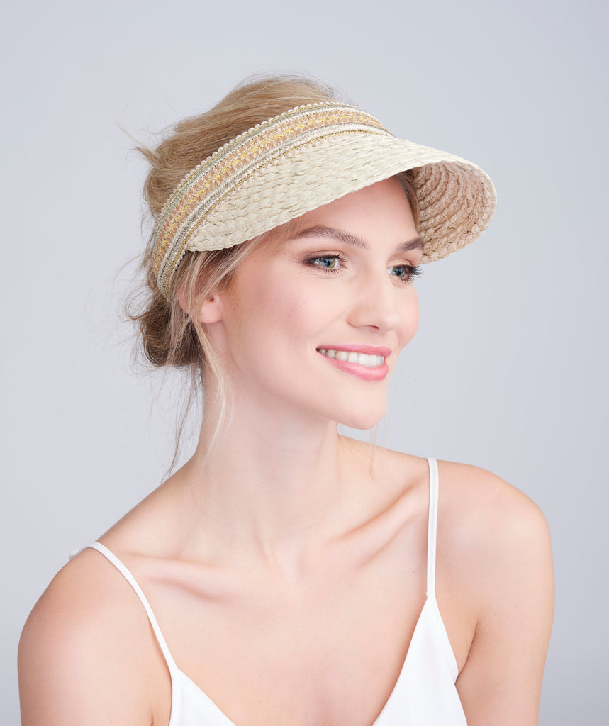 Gold Embroidered Paper Straw Visor with Peaked Design