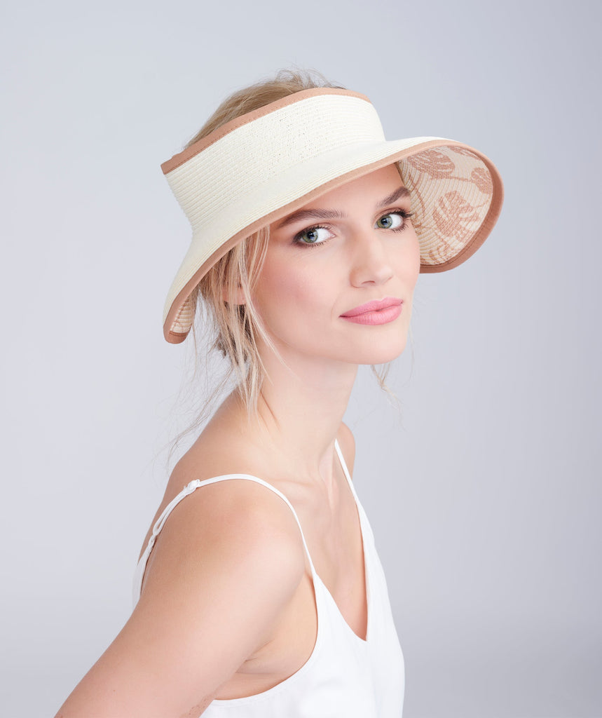 Ivory Wide Brim Visor with Leopard Print Interior