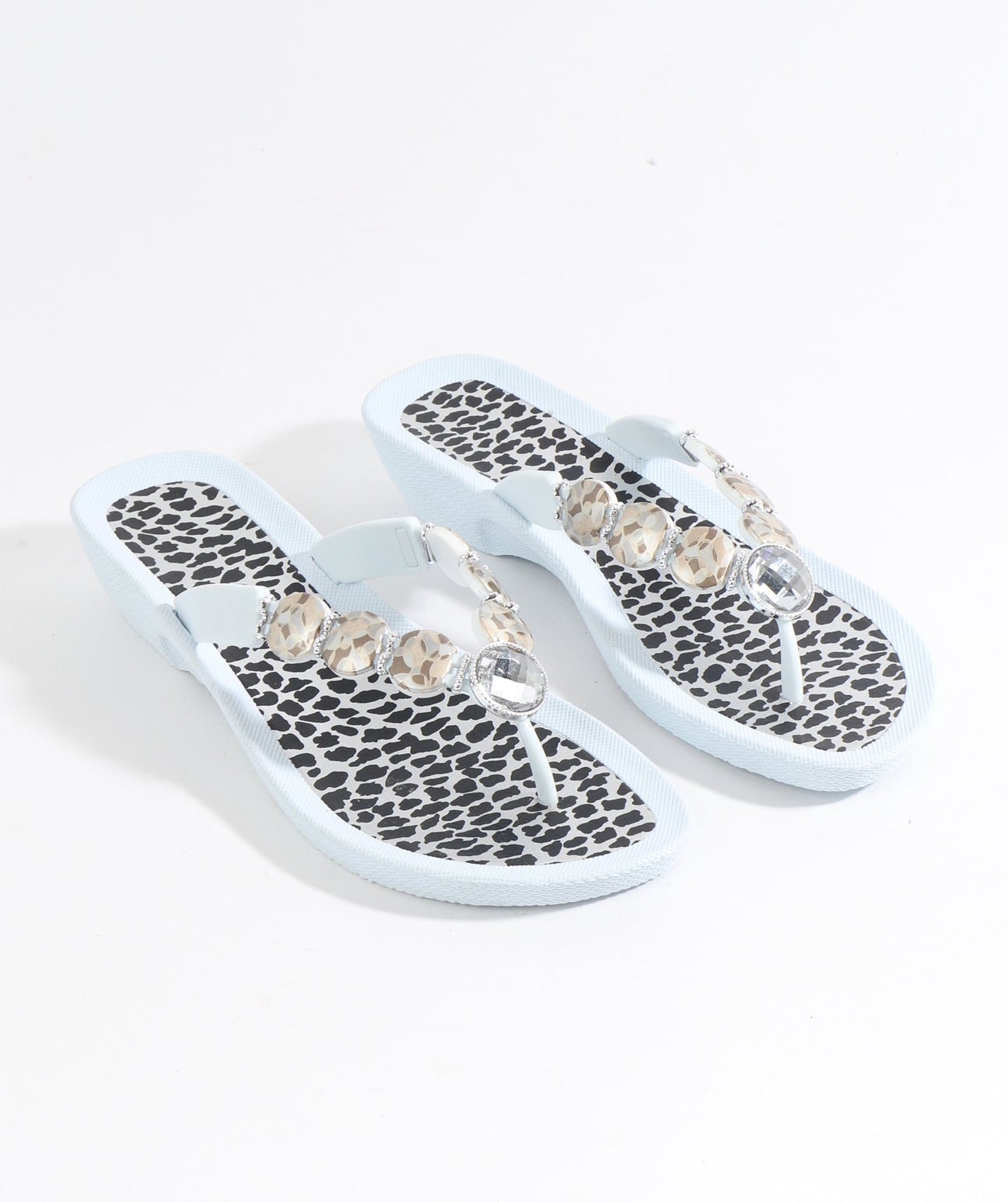 White Wedged Embellished Sandals with Non-Slip Sole and Padded Insole