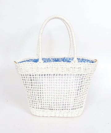 White Open Weave Straw Beach Bag
