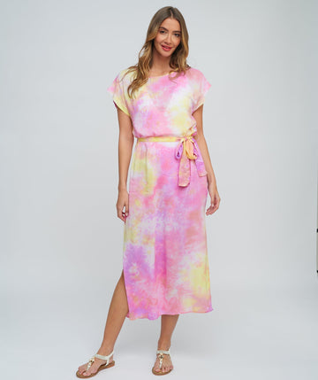 Pink Pastel Tie Dye Maxi Dress with Cloudburst Pattern