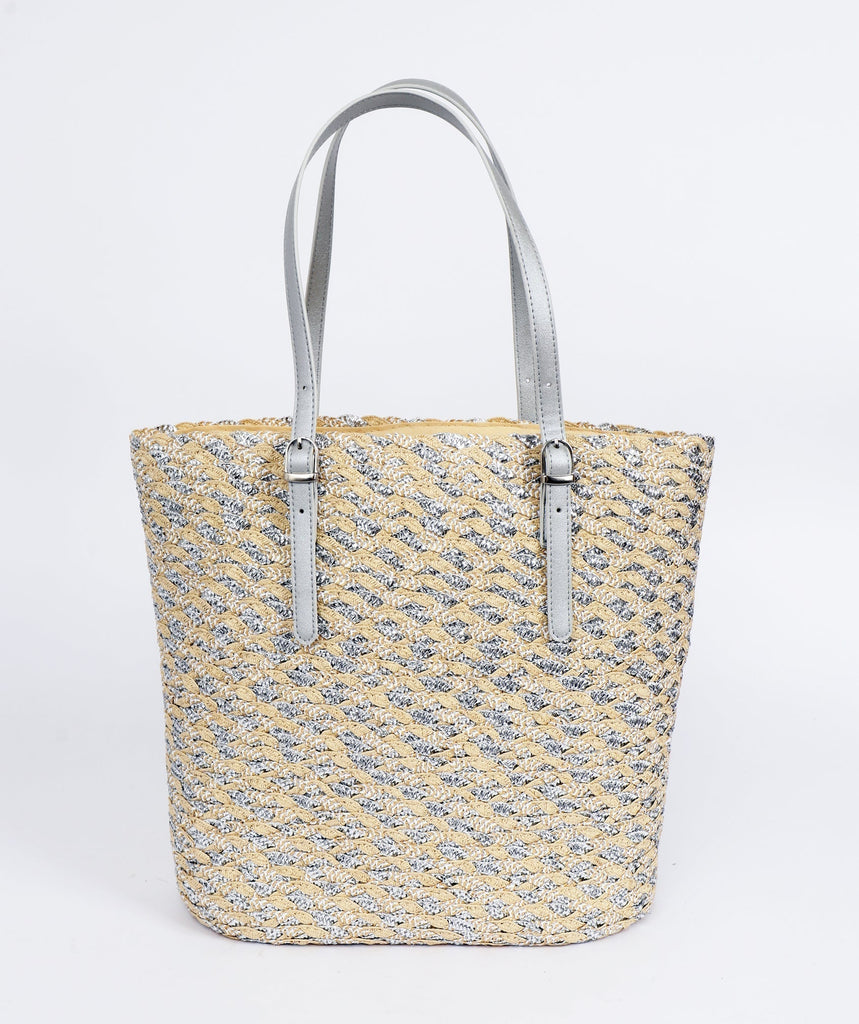 Silver Straw Summer Tote Bag