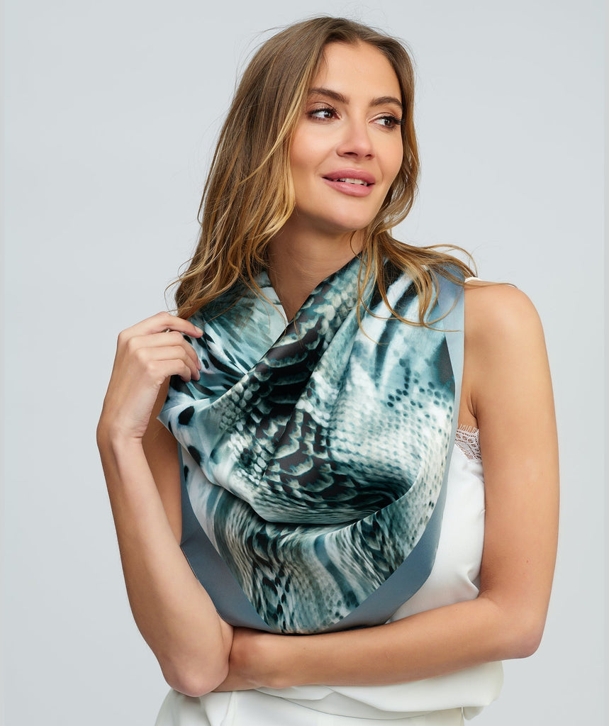 Taupe Square Silky Finish Aria Scarf with Animal Print