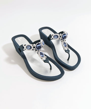 Women`s Wedge Heel Sandals - Navy