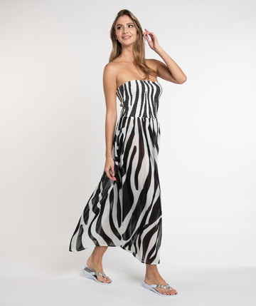 Black/White Animal Print Maxi Dress with Bandeau Top