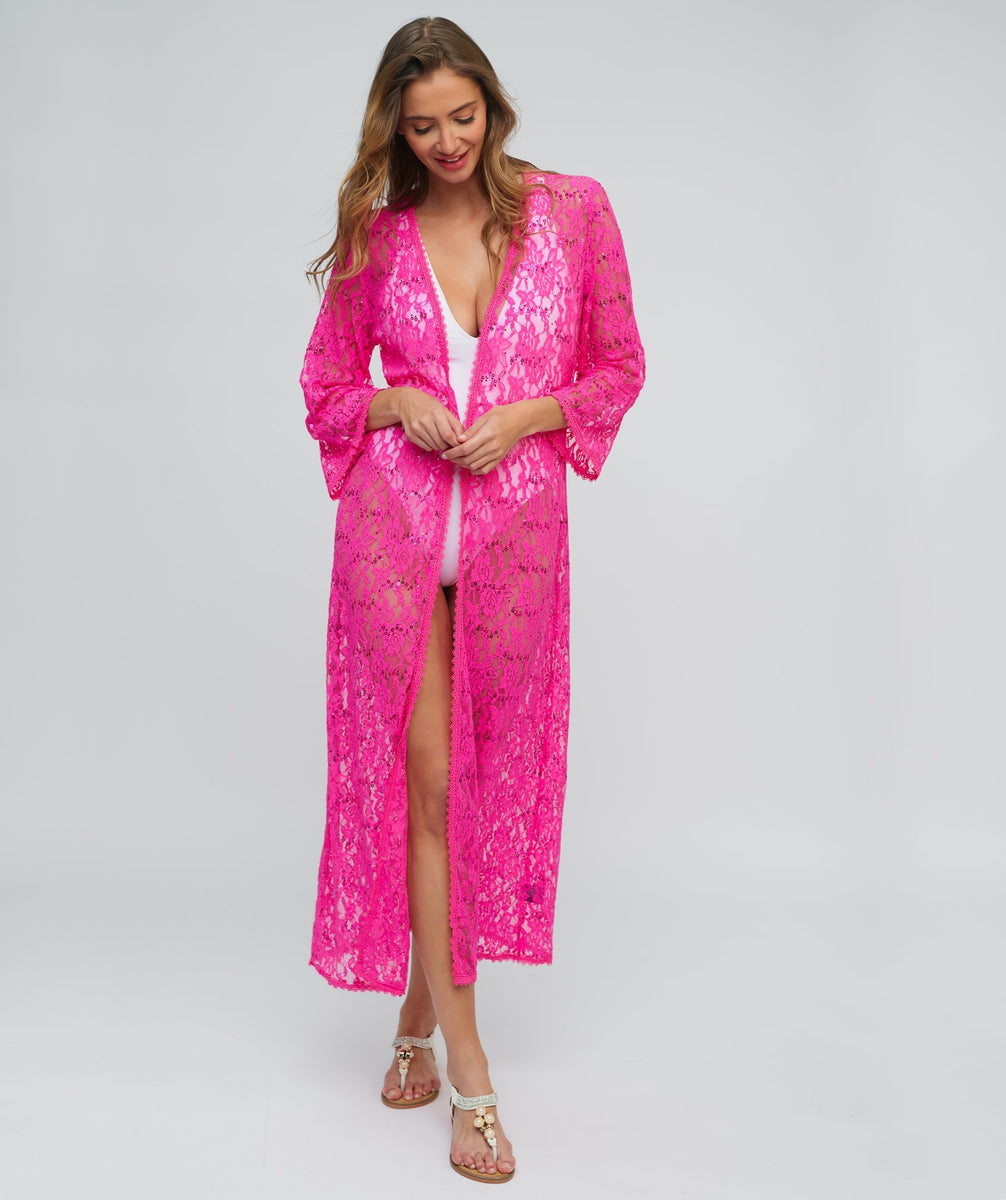 Fuchsia Sequin Lace Kimono | Beach Kimonos | Duster Coats – Pia Beach