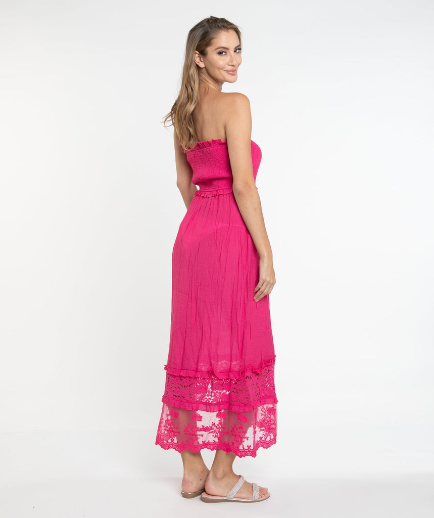 Pink Lace Trim Maxi Dress with Slip On Design