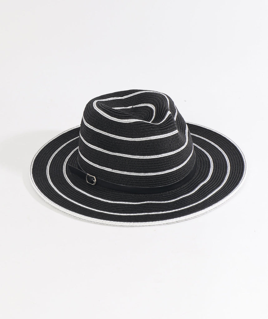 Black and White Striped Sun Protection Fedora Hat