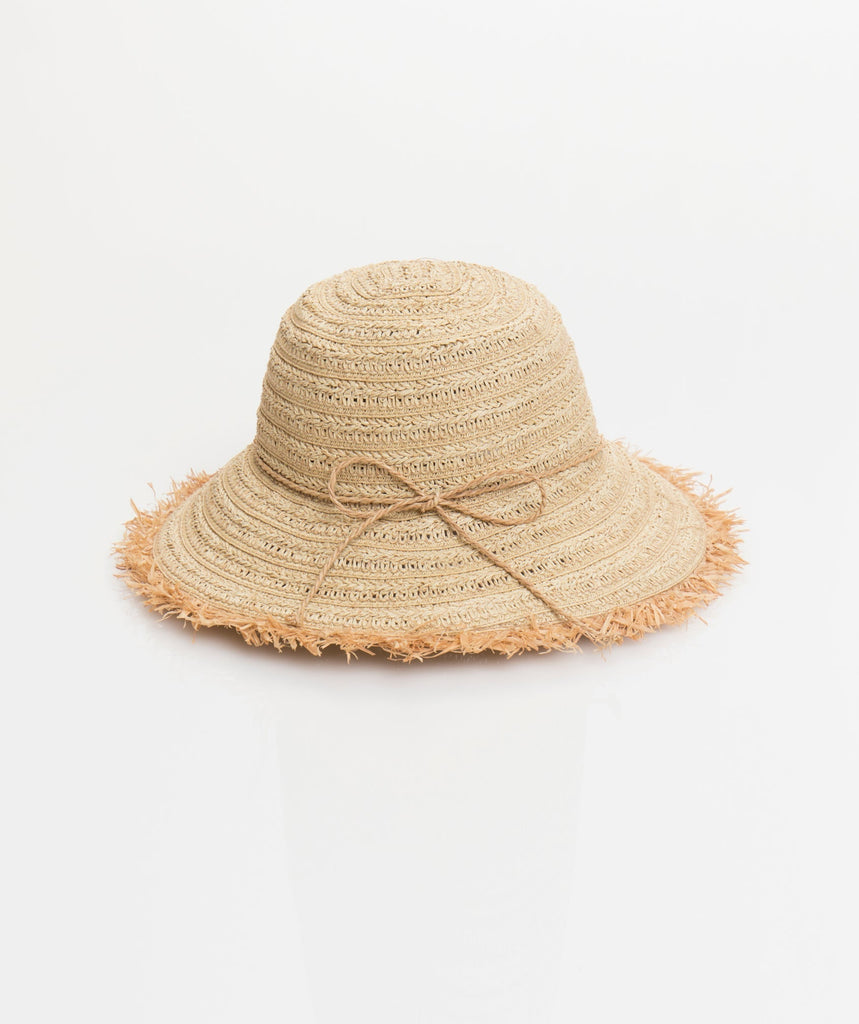 Natural Straw Bucket Hat with Fringe and Straw Rope Detail