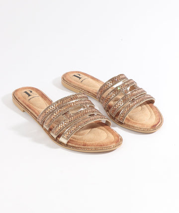 Gold Embellished Slip-on Sandals with Open Toe