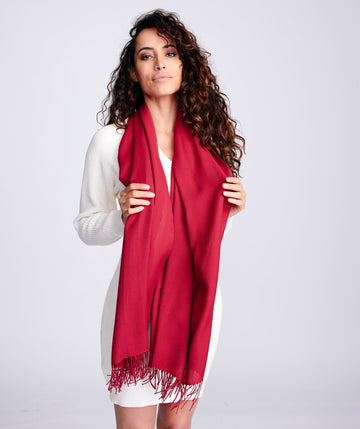 Burgundy Pashmina Style Scarf with Fringe Detail