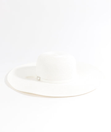 White Wide Brim Floppy Hat with Faux Leather Belt