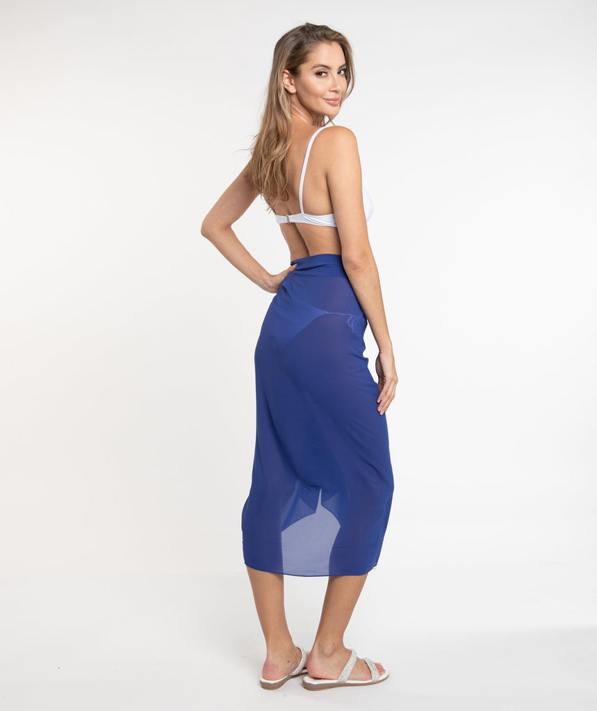 Marine Blue Plain Sarong with Self-Fastening and Lightweight Fabric