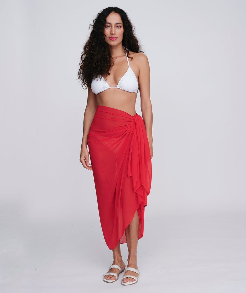 Red Self-Fastening Sarong in Fuller Length with Lightweight Fabric