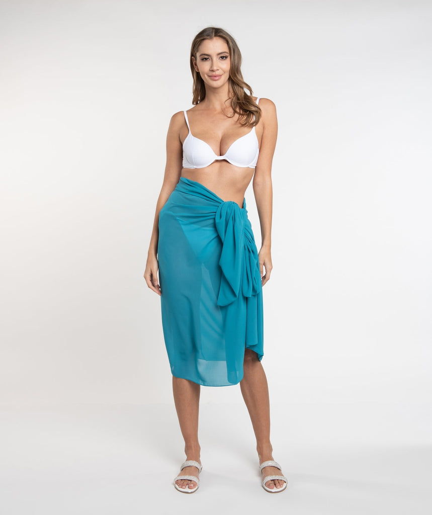 Sea Green Plain Sarong with Self-Fastening and Lightweight Fabric