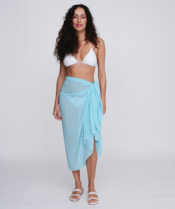 Turquoise Plain Sarong in Fuller Length with Self-Fastening