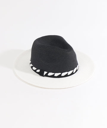 Black and White Two Tone Straw Fedora Hat with UPF 50 Sun Protection