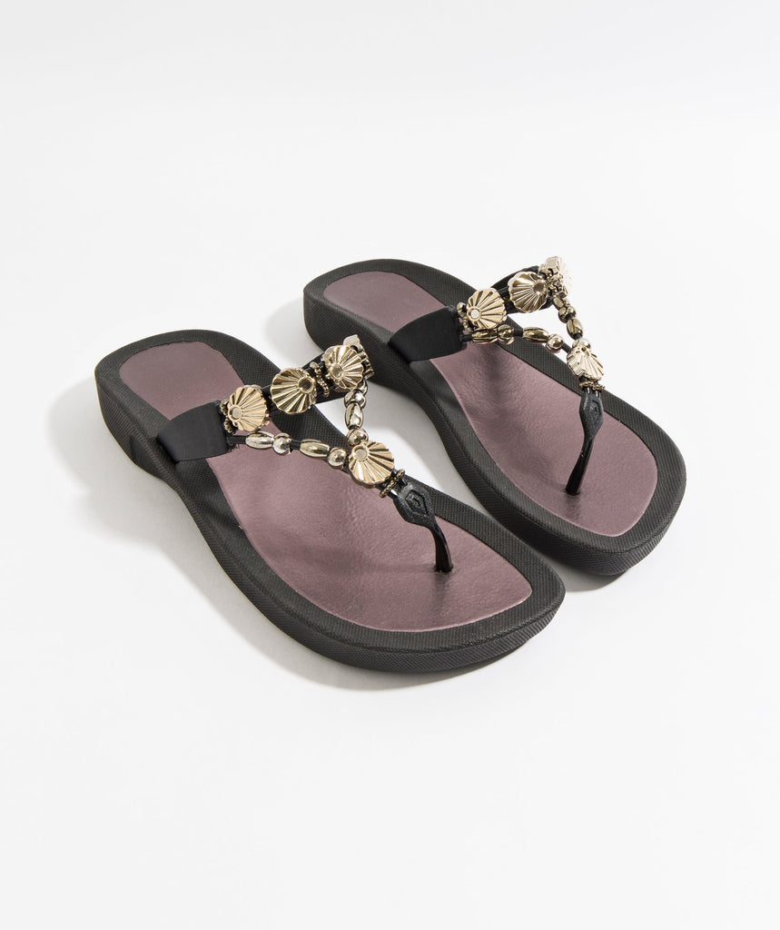 Women`s Jewelled Pool Sandals - Black