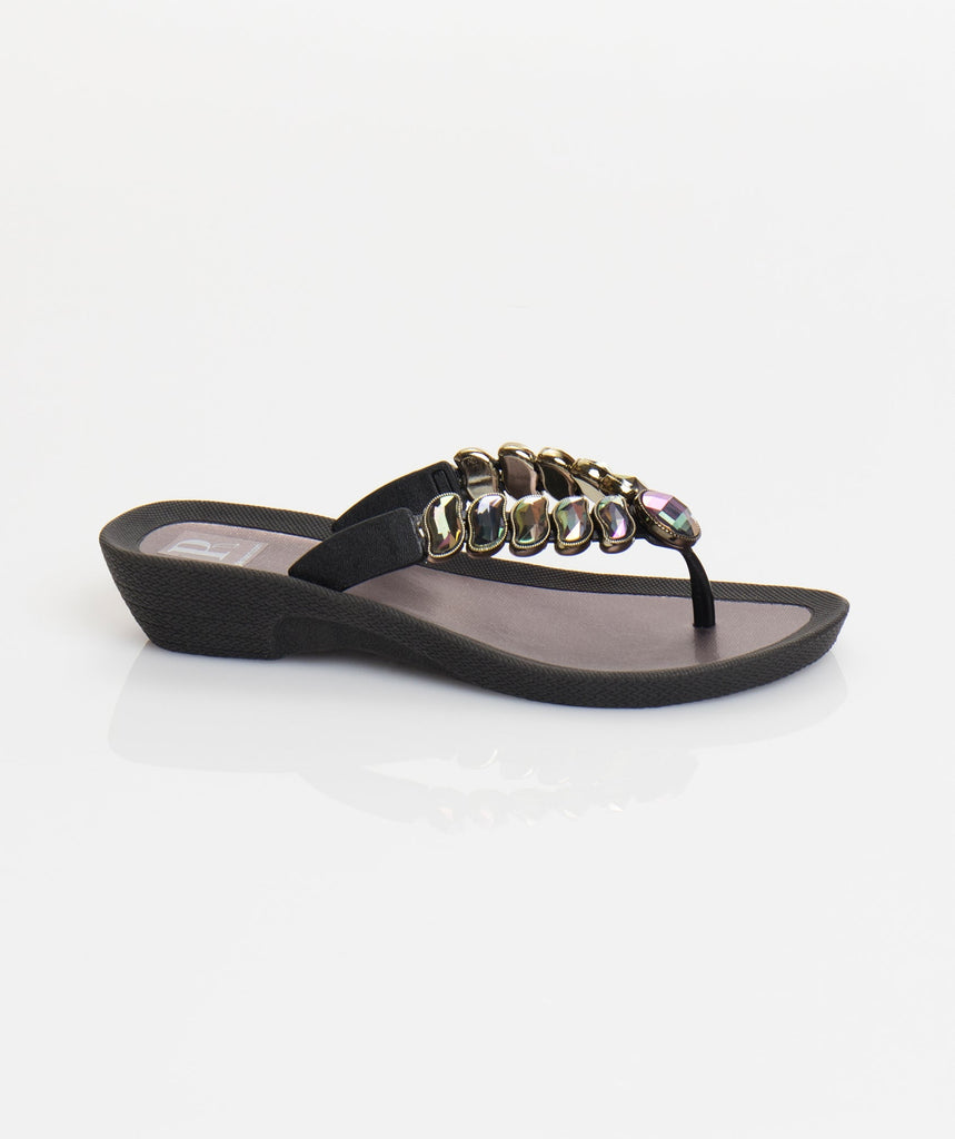 Black Wedge Heel Pool Shoe with Crystal Embellishments
