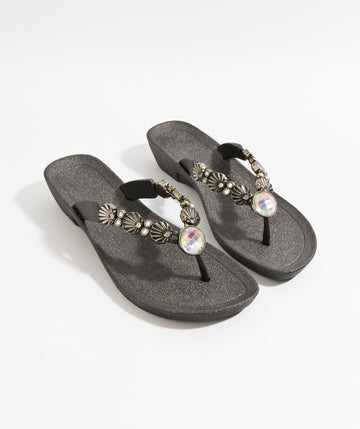 Women`s Summer Sandals with Gems - Black