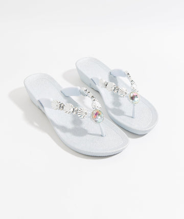 Women`s Summer Sandals with Gems - Silver